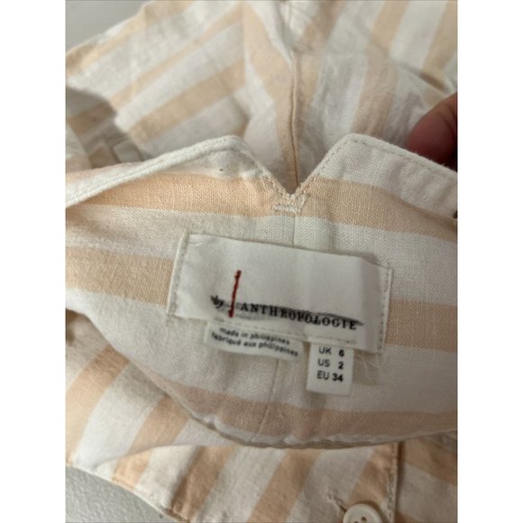 NEW Anthropologie Linen Striped Pink White Oasis Slim leg Belt D-Ring Pant SZ 2 - Picture 5 of 7